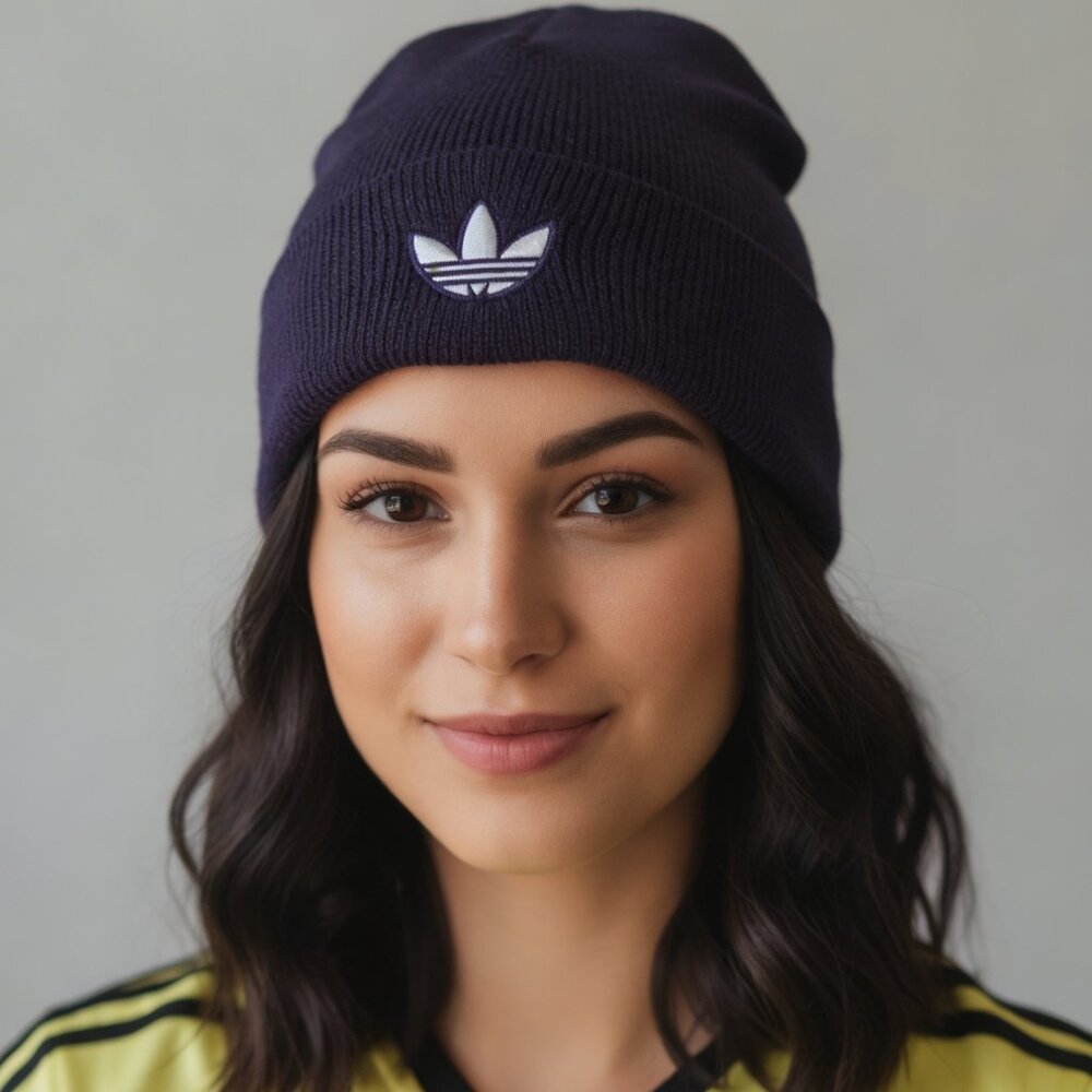 Adidas Unisex Beanie Hat Aurora Plum Purple White One Size Winter Knit Cap‎